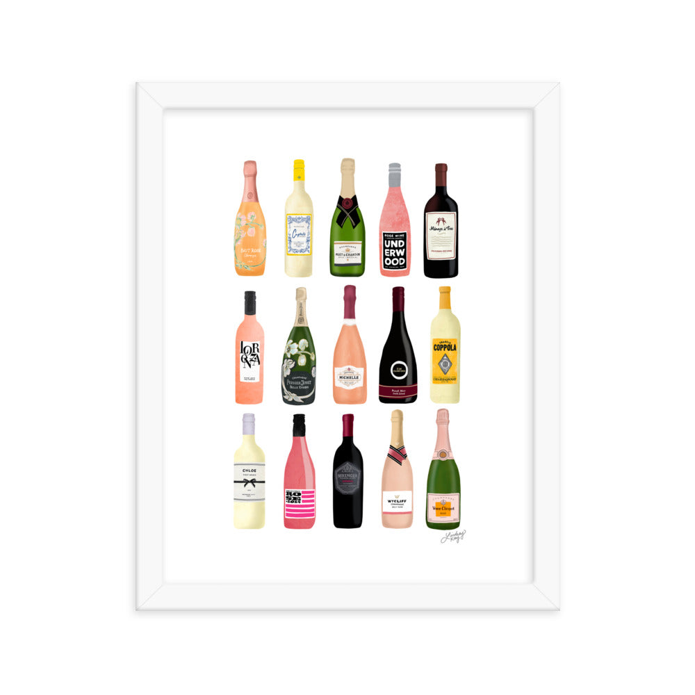 Ilustración de botellas de vino y champán - Lámina mate enmarcada